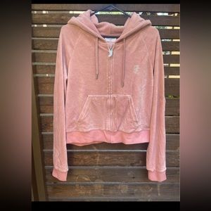 Woman Juicy Couture Velour Zip Up Jersey Lined Hood Pink Jacket Sweatshirt